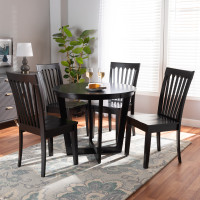 Baxton Studio Sasa-Dark Brown-5PC Dining Set Sasa Modern and Contemporary Dark Brown Finished Wood 5-Piece Dining SetD